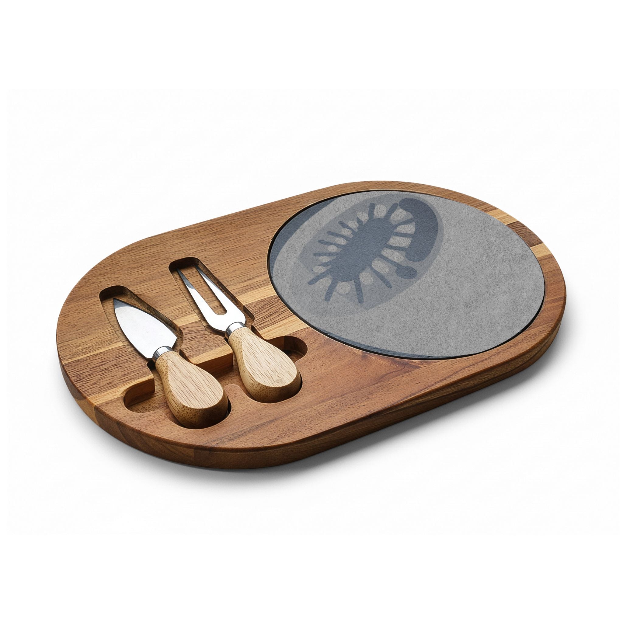 Engraved Bamboo Charcuterie Board with Slate Round & Cheese Tools